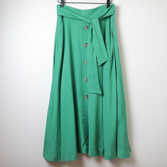 Ann Taylor Dresses & Skirts - Ann Taylor Green Button Front Tie Waist Aline Skirt Size 4